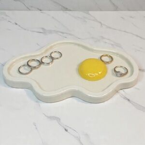 Sunny Side Up Egg Trinket Dish - Handmade - White & Yellow